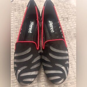 J.Renee Black Flats with Red Trim Mesh Inset